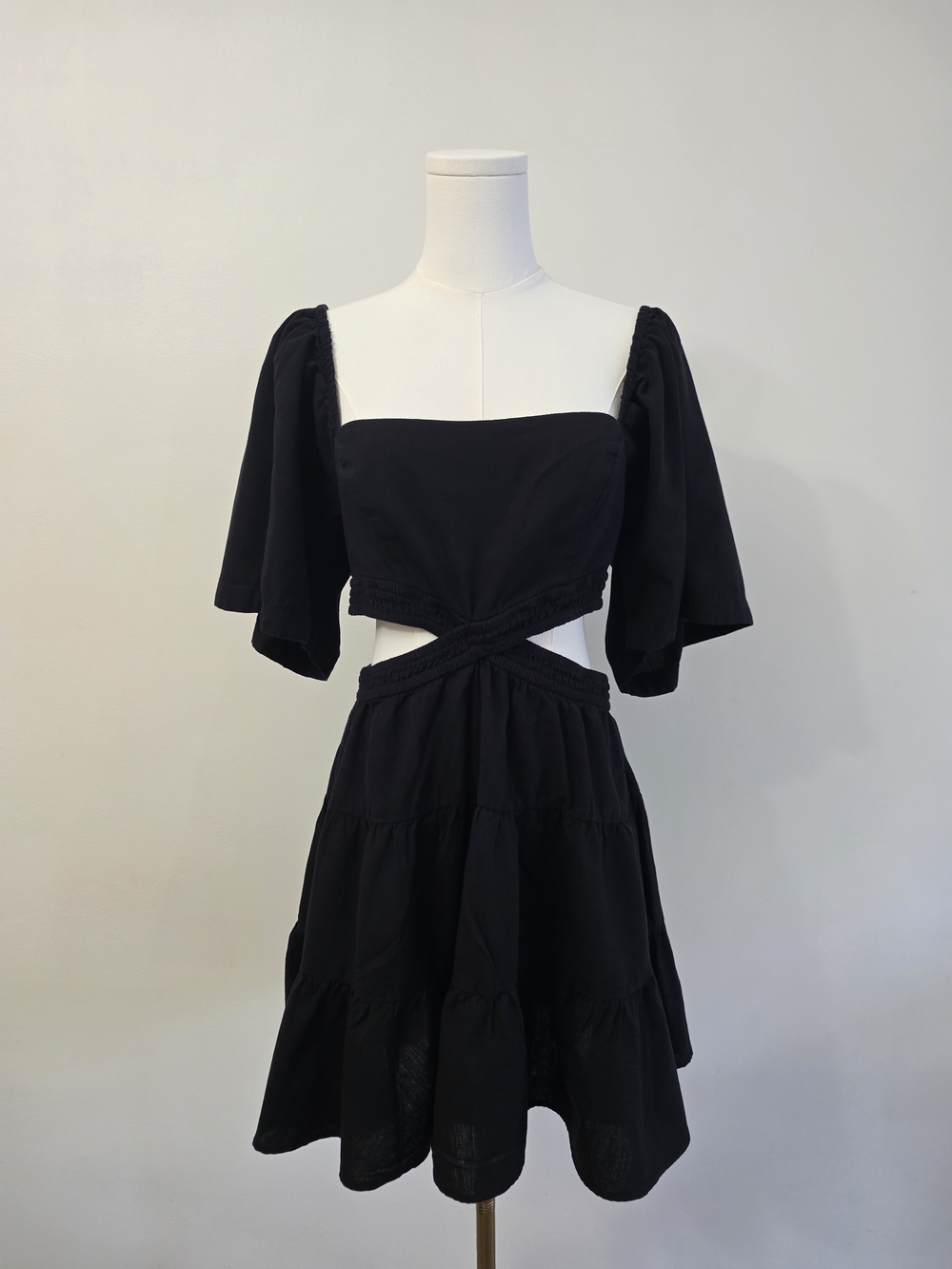 Free People Black Cutout Tiered Mini Dress